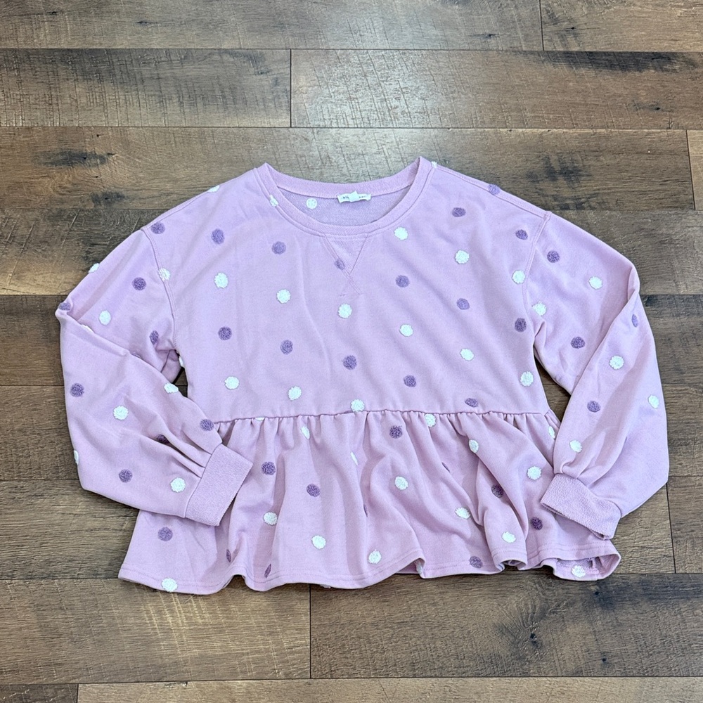 Blu Pepper Light Pink Polka Dot Peplum Sweatshirt Women’s